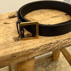 Saint Laurent Black Leather Snake Print Belt with Gold tone Buckle. NWOT
